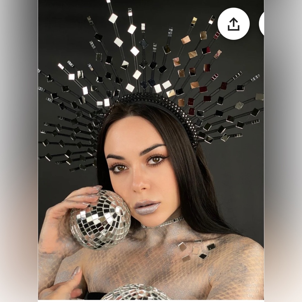 Goddess Mirror Glass Geometric Halo Disco Crown Headpiece Festival Headband